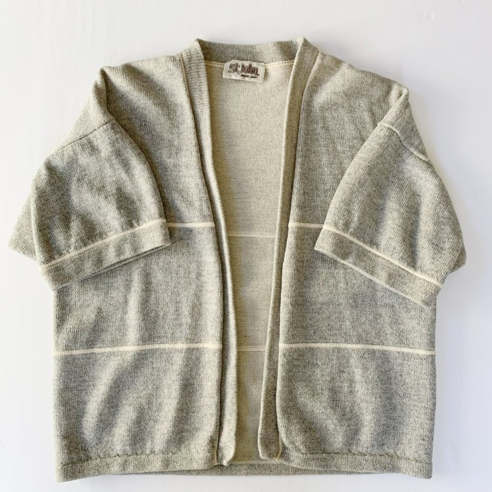 Vintage St. John by Marie Gray Sweater Knit Cardigan Stripped Short Slee…